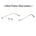 Sleek rimless silver frame sunglasses with clear round lenses in vintage luxury style - Silver Frame Clear Lenses