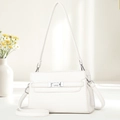 White lychee pattern leather shoulder bag with silver turn-lock for minimalist commute - Off-white