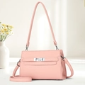 Pink pebbled leather shoulder bag with silver turn-lock and adjustable strap - Pink