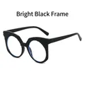 Occhiali rotondi alla moda in nero lucido con dettagli in diamante e lenti anti-luce blu - Montatura nero lucido