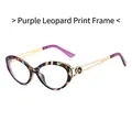 Montatura occhiali cat-eye da donna con motivo leopardato viola e stanghette in metallo oro - Montatura Leopardata Viola