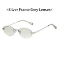 Rimless oval sunglasses featuring silver metal frames and light gray translucent lenses - Silver Frame Light Silver Lens