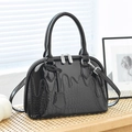 Minimalist black faux crocodile pattern tote bag with fluid texture design and silver zipper - Black