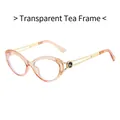 Cat eye blue light glasses with transparent tea frame and hollow metal temples - Transparent Tea