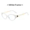White frame cat eye glasses with gold openwork metal temples and elegant logo detail - White Frame