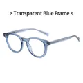 Occhiali minimalisti in TR90 blu trasparente con rivetti e montatura rotonda classica - Blu Trasparente