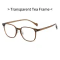 Classic retro square glasses frame in transparent tea color with rivet accents - Transparent Tea