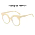 Chic cream frame glasses with rhinestone embellishments and a stylish lattice texture - Beige Frame