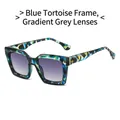 Large square sunglasses with blue leopard print frame and gradient grey lenses - Blue Leopard Frame Gradient Grey Lens