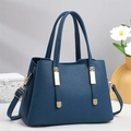 Classic dark blue lychee grain leather tote bag with elegant gold hardware for daily commute - Blue