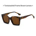 Retro tortoise shell square sunglasses with tea lenses and golden metal accents - Leopard Frame / Tea Lens