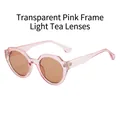 Occhiali da sole tondi alla moda con montatura rosa trasparente e lenti color tè - Montatura Rosa Trasparente e Lenti Tè Chiaro