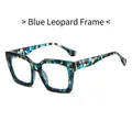 Montatura occhiali quadrata retrò con stampa leopardata blu e cerniere in metallo dorato - Montatura Leopardo Blu