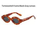Retro oval tortoiseshell sunglasses with dark grey lenses and chunky frames - Tortoiseshell Frame Black Grey Lens (C0.3)