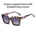 Fashionable square sunglasses with purple leopard print frame and gradient grey lenses - Purple Leopard Frame Gradient Gray Lens