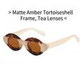 Matte tea tortoise oval sunglasses with brown lenses and matte ivory temples - Matte Tea Tortoise Frame Tea Lens (C0.4)
