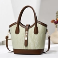 Elegante borsa tote verde pallido marmorizzata con pelle marrone scuro e fibbia dorata - Verde