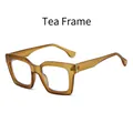 Stylish tea-colored square eyeglasses frame with blue light blocking lenses and gold accents - Tea Frame