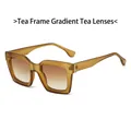 Retro tea frame sunglasses with gradient tea lenses and elegant gold metal accents - Tea Frame Gradient Tea Lens