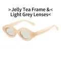 Oval jelly tea frame sunglasses with light grey lenses in retro thick frame style - Jelly Tea Frame Light Grey Lens (C0.5)