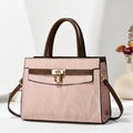 Sac à main élégant rose en cuir souple avec boucle dorée et grande capacité - Rose