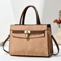 Elegante borsa a mano ricamata con trama a pieghe vintage e lucchetto dorato da donna - Cachi Scuro