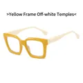 Retro square glasses frame featuring ginger yellow rims and creamy white temples - Yellow Frame with Cream Temples