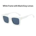 Retro square oversized sunglasses with white frames, grey lenses and gold metal accents - White Frame Dark Grey Lens