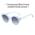 Translucent blue geometric sunglasses with gradient grey lenses and gold accents - Transparent Blue Frame / Gradient Grey Lenses