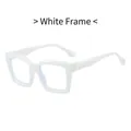 Modern white square eyeglass frames with gold accents and anti-blue light lenses - White Frame