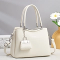 Sac à main élégant en cuir blanc à motif litchi pour femmes avec bandoulière - Blanc Cassé