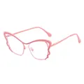 Pink butterfly-shaped metal glasses frame with scalloped edges and clear lenses - Pink Frame