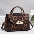 Chic leopard print crossbody bag with gold metal handle and turn-lock closure for women - Coffee