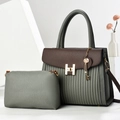 Ensemble de sacs à main deux pièces avec rabat marron et corps plissé vert élégant - Gris