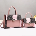 Pink two-piece tote bag set with crocodile pattern accents and gold buckle hardware - Pink
