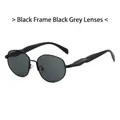 Retro small round sunglasses with black frames and grey lenses in a 45-degree side view - Black Frame Black Grey Lens