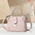 Pink textured leather box handbag with metal turn-lock and detachable shoulder strap - Pink