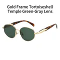 Retro round metal sunglasses with gold frame, wood grain temples and green gray lenses - Gold Frame Wood Temples Green Grey Lenses