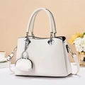 White lychee pattern leather tote bag with small coin purse and silver metal hardware - White