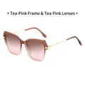 Vintage oversized square sunglasses with brown pink gradient frames and gold metal temples - Tea Pink Frame Tea Pink Lens