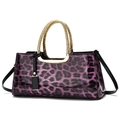 Borsa tote viola con stampa leopardata, manico in metallo dorato e tracolla - Viola