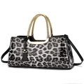 Borsa leopardata alla moda con finitura in vernice e manici in metallo dorato - Nero