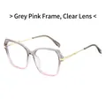 Retro square sunglasses with grey-pink gradient frame and clear lenses for outdoor style - Grey Pink Frame White Lens