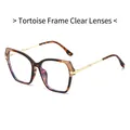 Retro square sunglasses featuring tortoiseshell frames with clear lenses and gold temples - Demi Frame Clear Lens