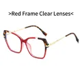 Retro square sunglasses with tortoiseshell red frames and slim gold metal temples - Red Frame Clear Lens