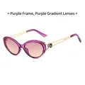 Cat-Eye-Sonnenbrille mit lila Rahmen, goldenen Metallbügeln und Verlaufsgläsern - Lila Rahmen Lila Tee Gläser
