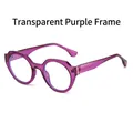Fashionable round sunglasses featuring a transparent purple frame and gold metal accents - Transparent Purple
