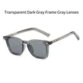 Transparente dunkelgraue quadratische Sonnenbrille mit grauen Gläsern und Nieten - Transparent Dunkelgrau Rahmen Graue Gläser