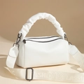White lychee pattern crossbody bag with ruched handle and wide fashion branded strap - White