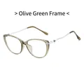 Occhiali anti luce blu cat eye con montatura verde oliva e stanghette in metallo argento - Montatura Verde Oliva
